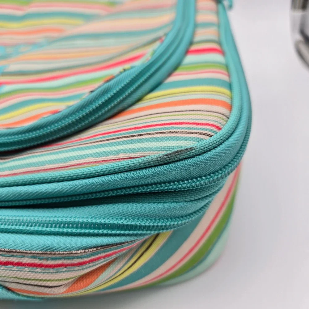 Thirty-One Perfect Party Set Teal Striped Insulated Expandable Picnic Carrier